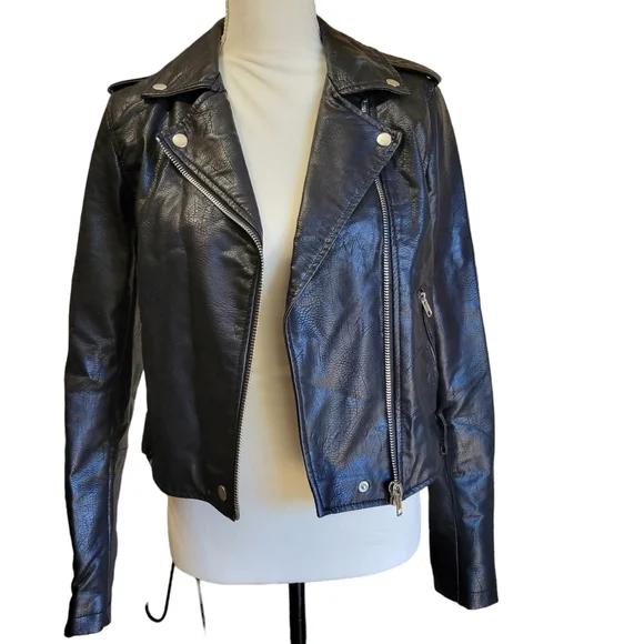 BLACK Faux Leather Moto Jacket Women's Size Small - Picture 6 of 16